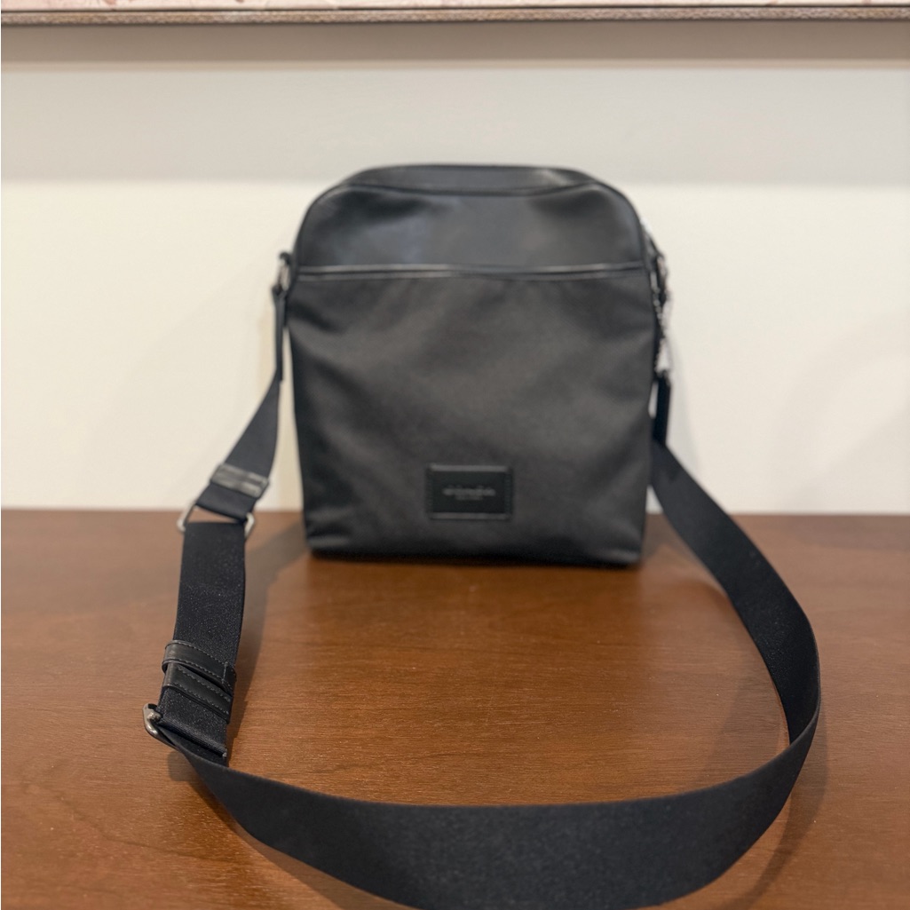 Coach Logo Shoulder Bag, Crossbody Nylon,Black, F37609, Men's